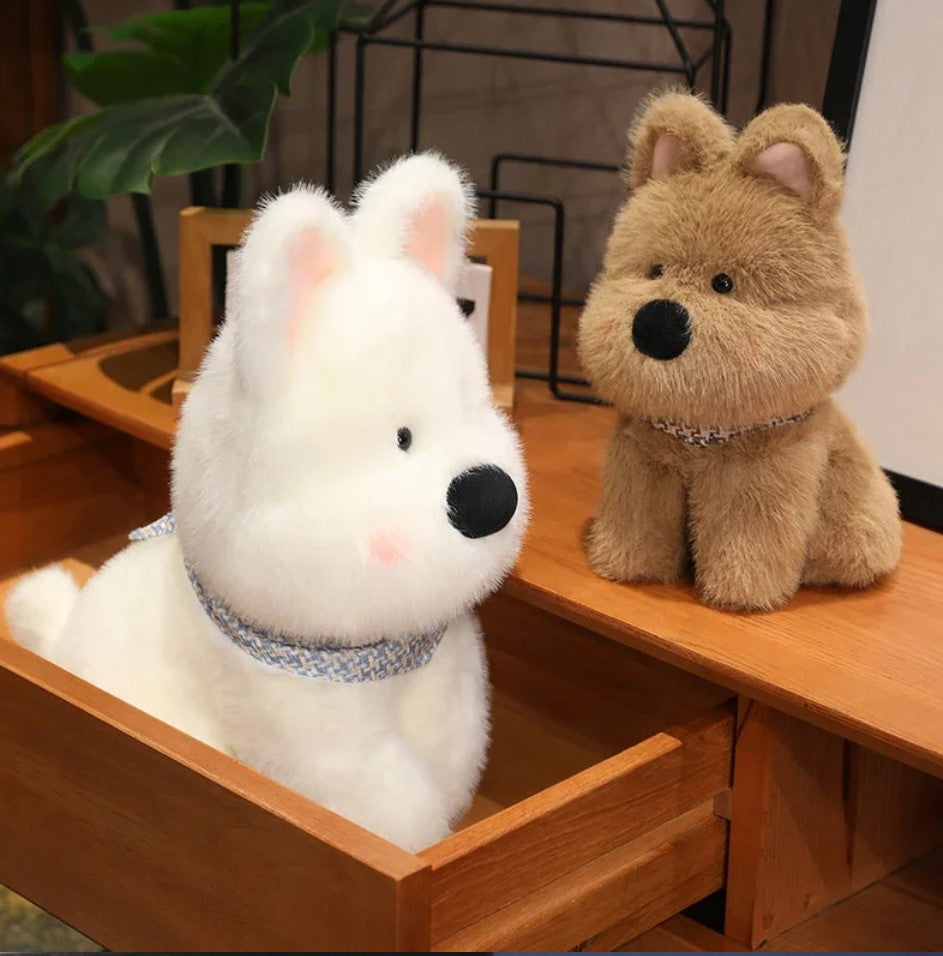 Dog (West Highland White Terrier) Plush Toys 25/35/45cm - White//Brown