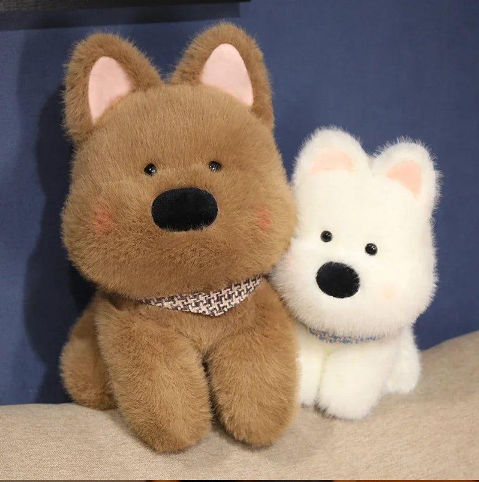 Dog (West Highland White Terrier) Plush Toys 25/35/45cm - White//Brown