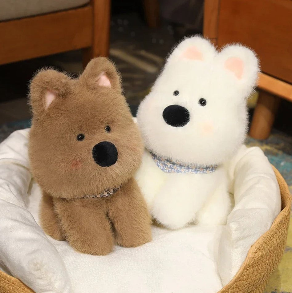 Dog (West Highland White Terrier) Plush Toys 25/35/45cm - White//Brown