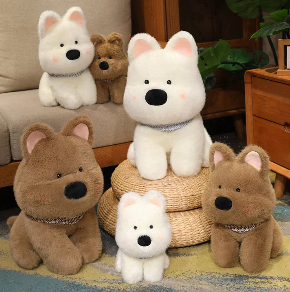 Dog (West Highland White Terrier) Plush Toys 25/35/45cm - White//Brown