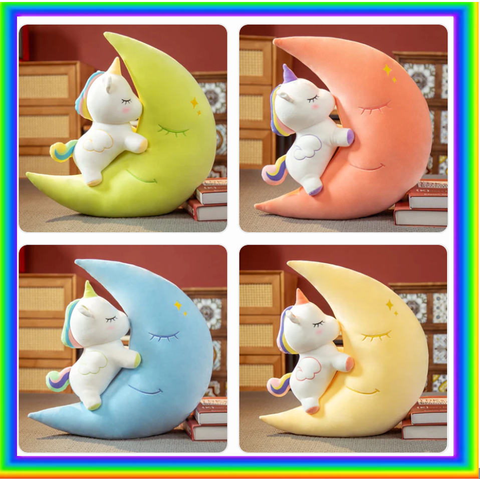 Cute Unicorn With Moon Plush Pillow Toy 60cm - Blue/Yellow/Green/Pink