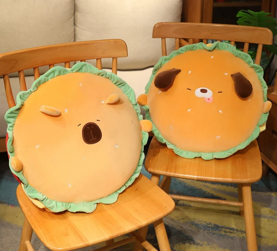 Cute Animal(Capybara/Dog) Hamburger Shaped Pillow Plush Toys 50cm - 3 Styles