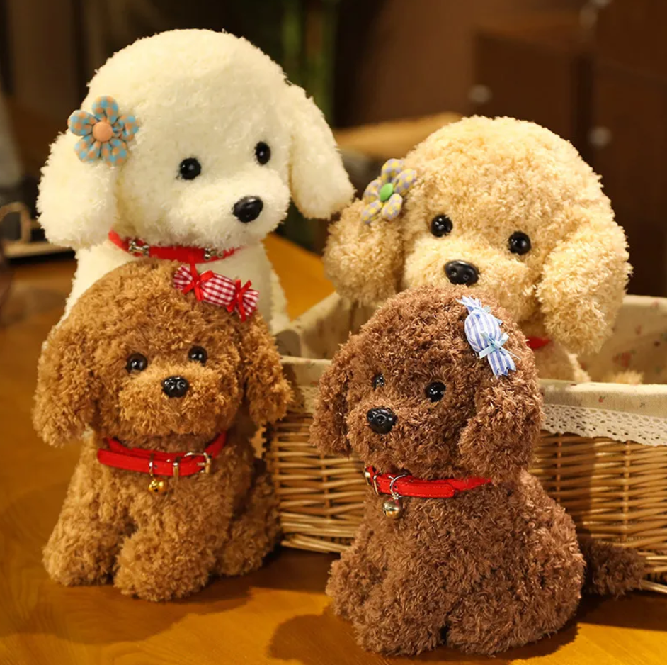 Cute Teddy Dog With/Without Hair Clip Plush Toys 22/28cm (Brown/White/Khaki ) - 6 Styles