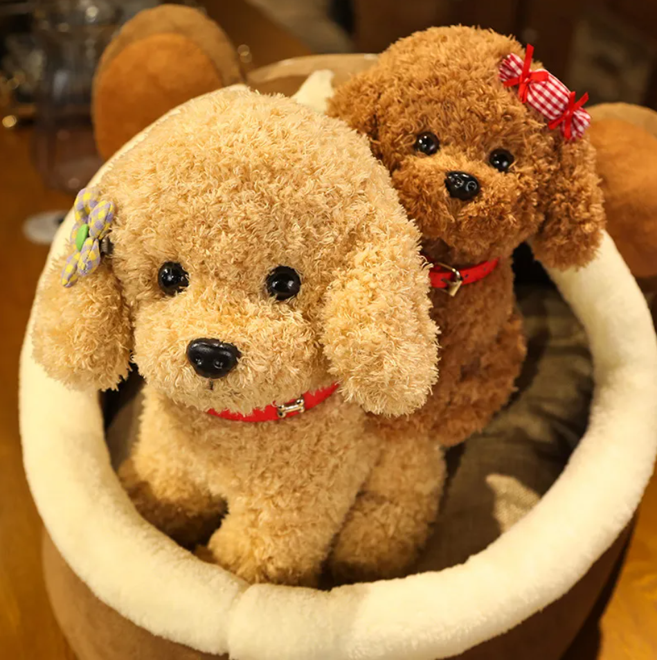 Cute Teddy Dog With/Without Hair Clip Plush Toys 22/28cm (Brown/White/Khaki ) - 6 Styles