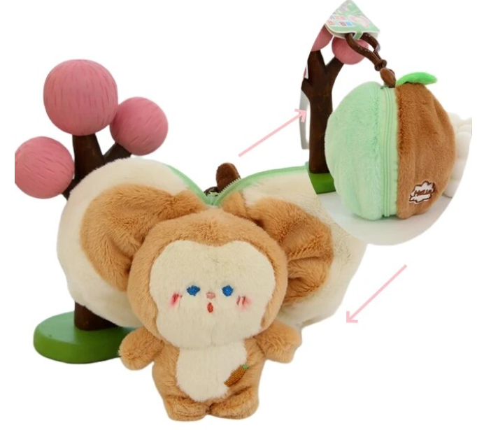 Funny Animal(Pig/Rabbit/Duck/Monkey/Donkey) In Fruit Bag Plush Keychains