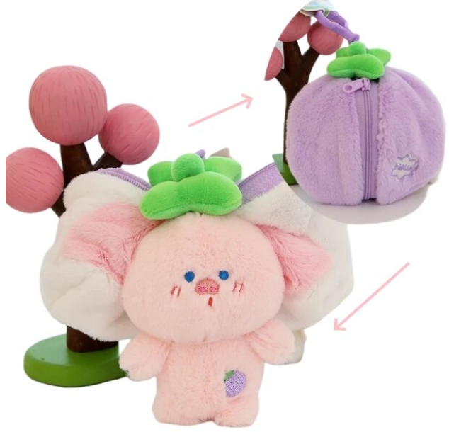 Funny Animal(Pig/Rabbit/Duck/Monkey/Donkey) In Fruit Bag Plush Keychains