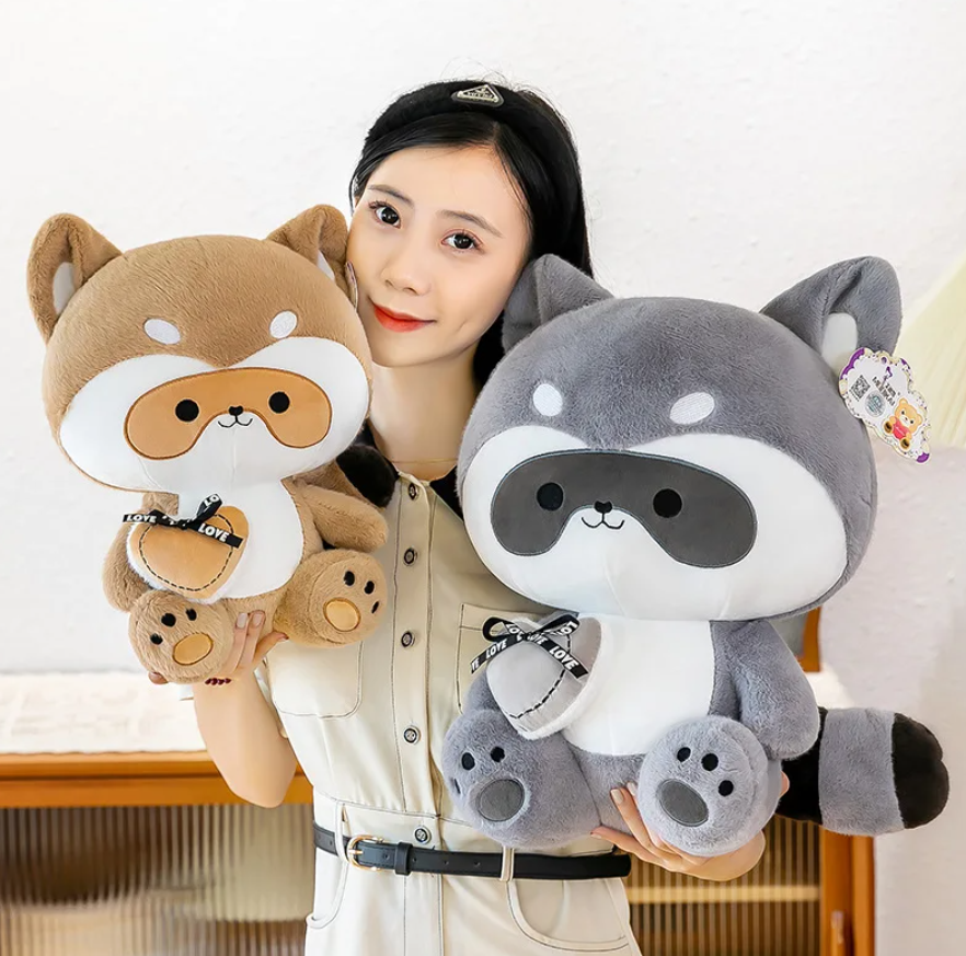 Raccoon With Heart Plush Toys 25/30/40cm - Brown/Grey