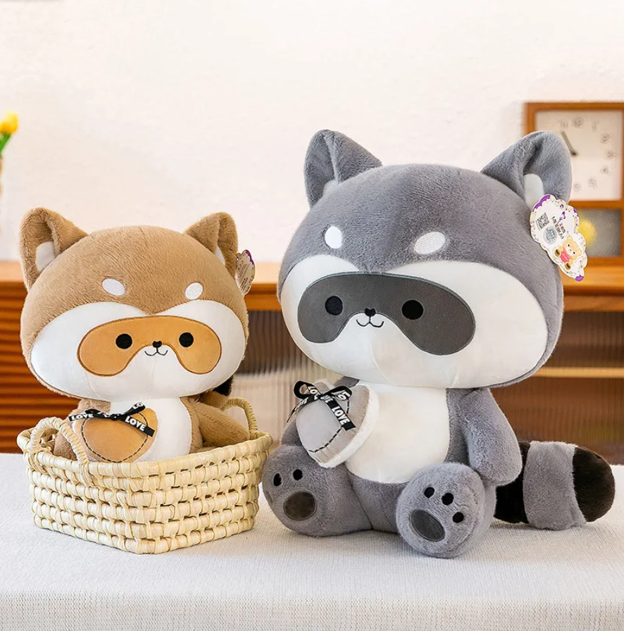 Raccoon With Heart Plush Toys 25/30/40cm - Brown/Grey