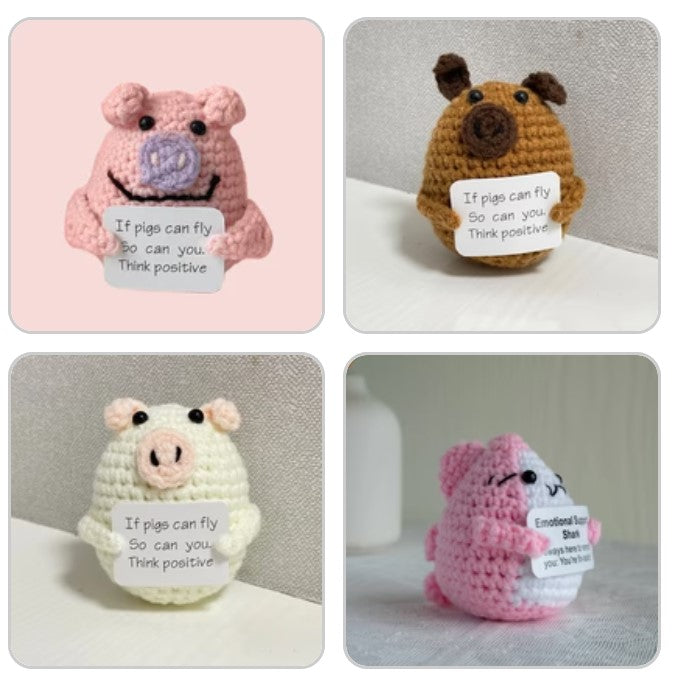 Handmade Knitted Animal(Frog/Pig/Shark/Owl/Bee/Dinosaur) With Positive Message - 16 Styles