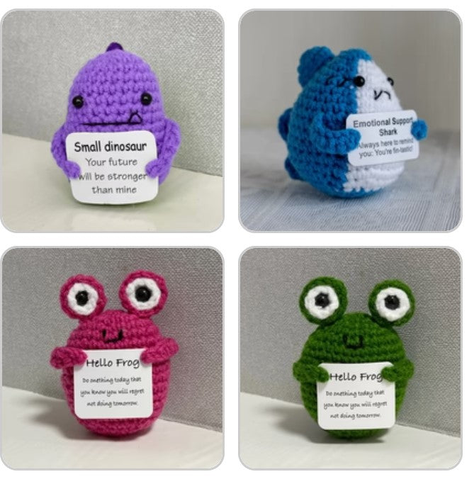 Handmade Knitted Animal(Frog/Pig/Shark/Owl/Bee/Dinosaur) With Positive Message - 16 Styles