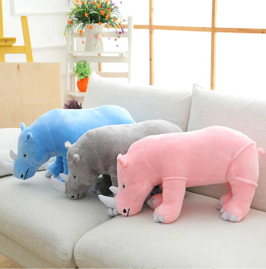 Rhinoceros Lifelike Plush Toys 40/60/80cm - Blue/Grey/Pink