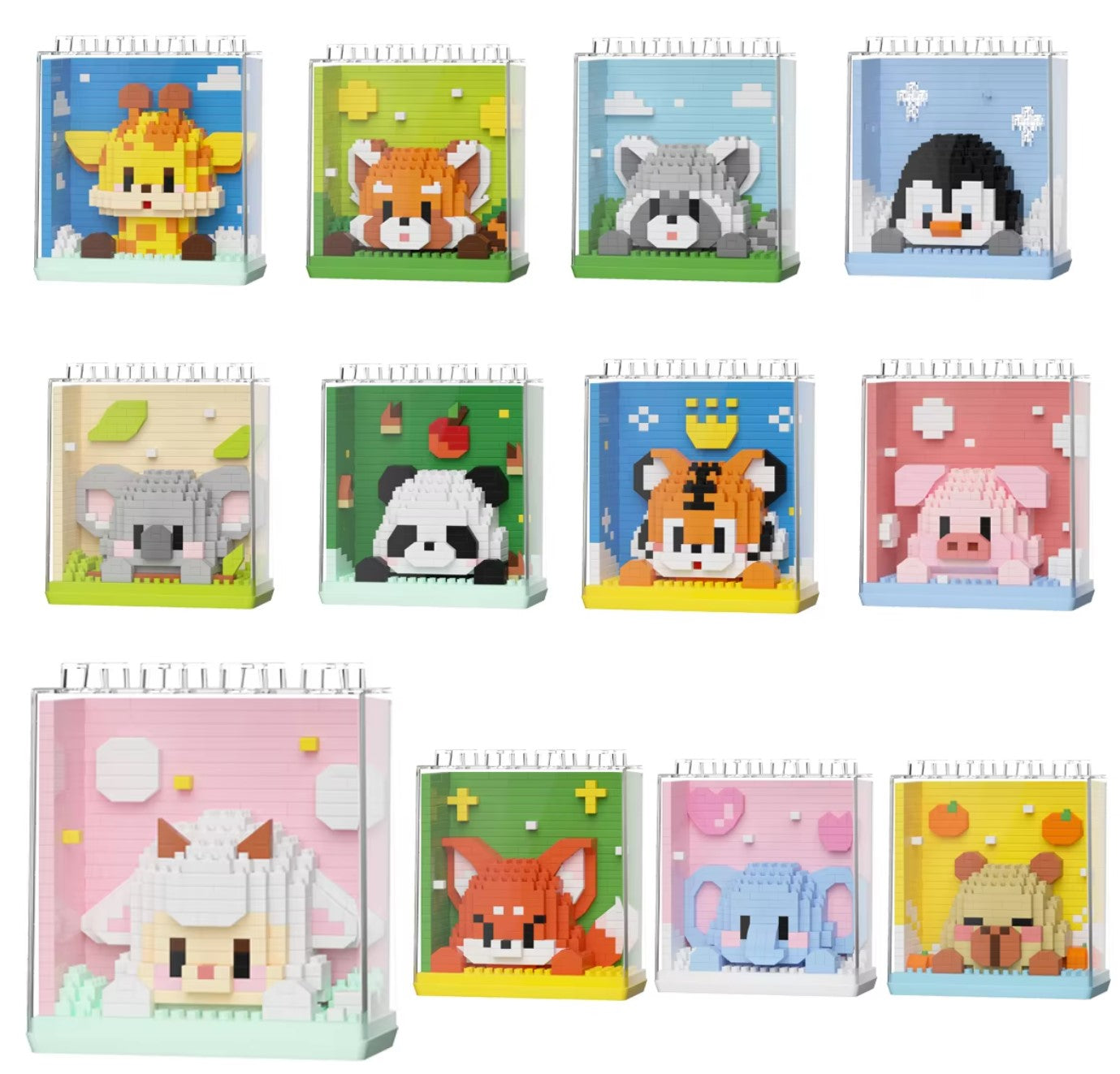 Cute Animal And Clear Display Set Mini Building Blocks - 12 Styles