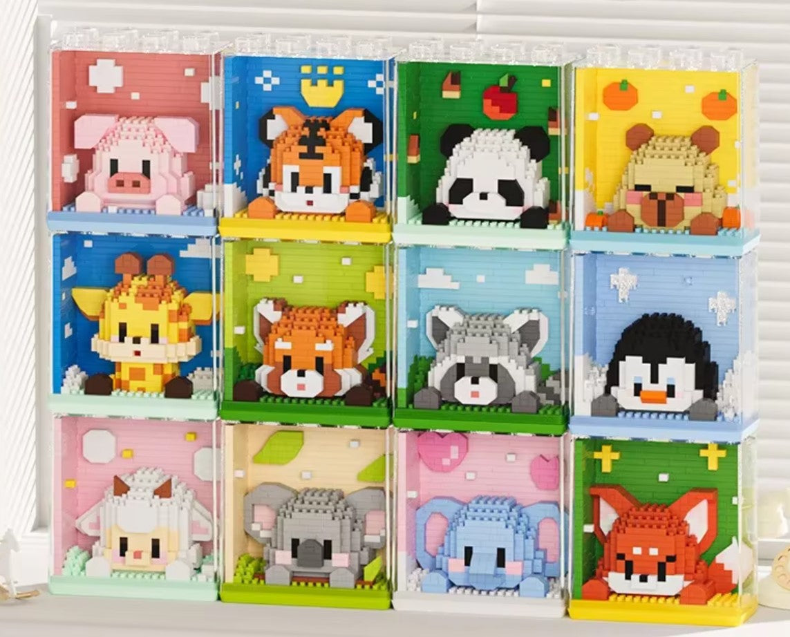 Cute Animal And Clear Display Set Mini Building Blocks - 12 Styles