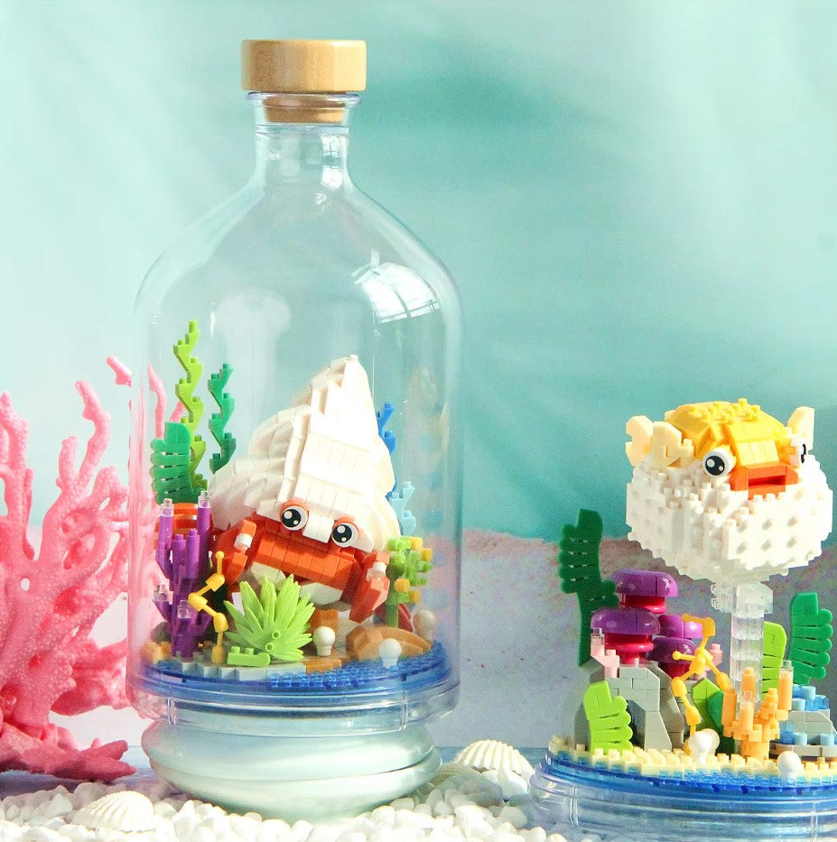 Aquatic Animal With Clear Display Bottle Set Mini Building Blocks - 4 Styles