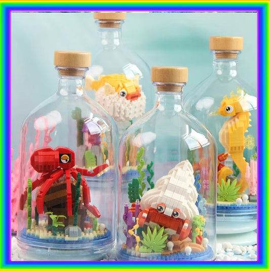 Aquatic Animal With Clear Display Bottle Set Mini Building Blocks - 4 Styles