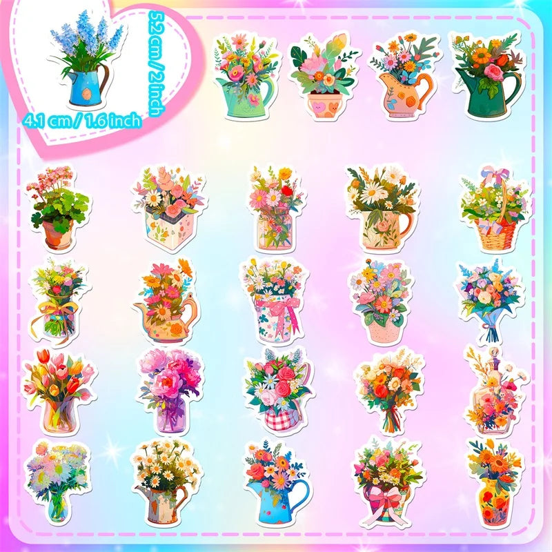 50 pcs Cute/Kawaii Flowers Stickers