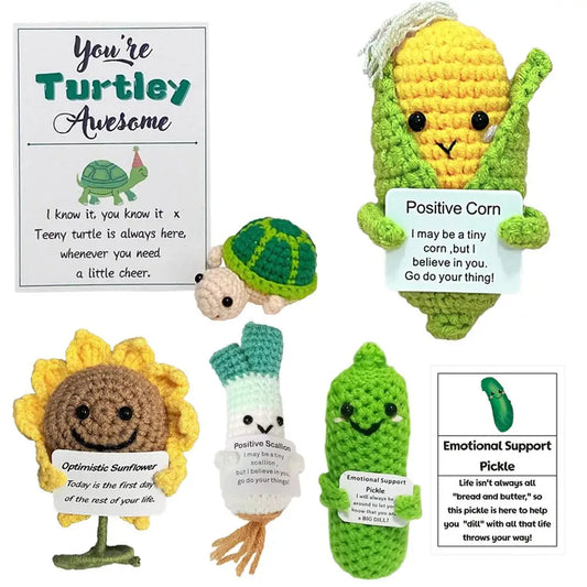 Handmade Knitted Corn/Pickle/Turtle/ Spring Onions(Scallion)/SunflowerWith Positive Message - 5 Styles