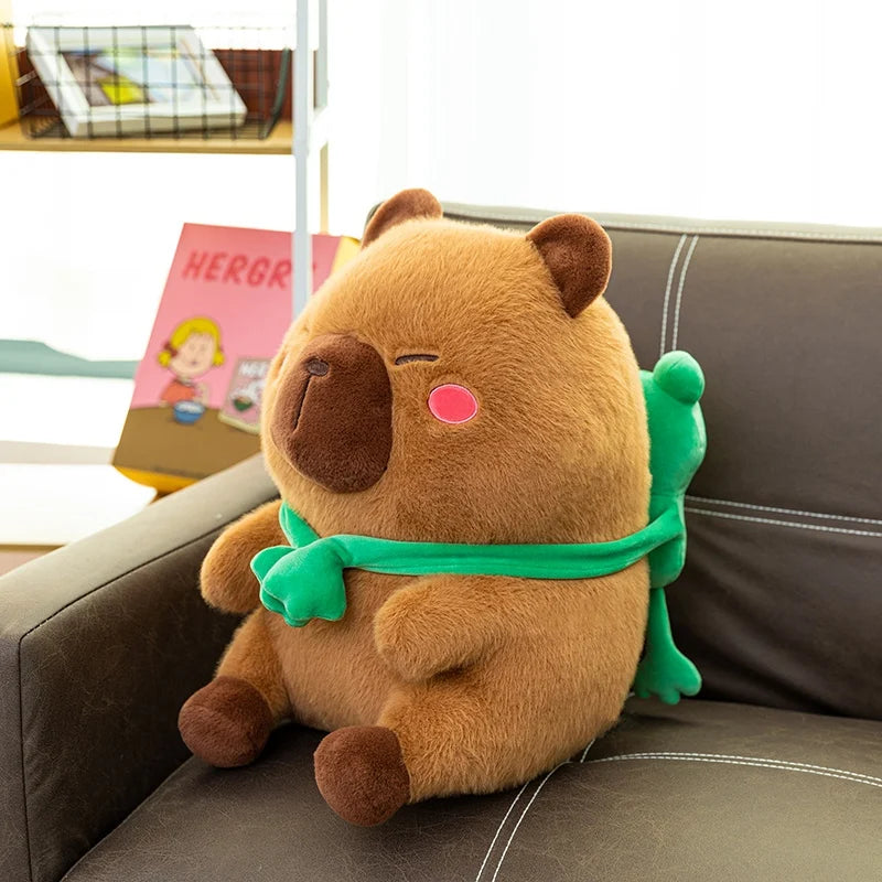 Cute Capybara With Green Frog Scarf Plush Toys 27/38/50cm