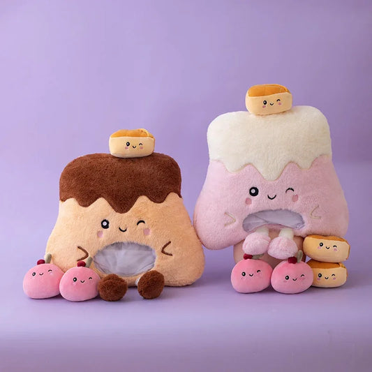 A Bag of 6 pcs Food (Pudding) Mini Plushies Pillow Plush Toys 40cm - Pink/Brown