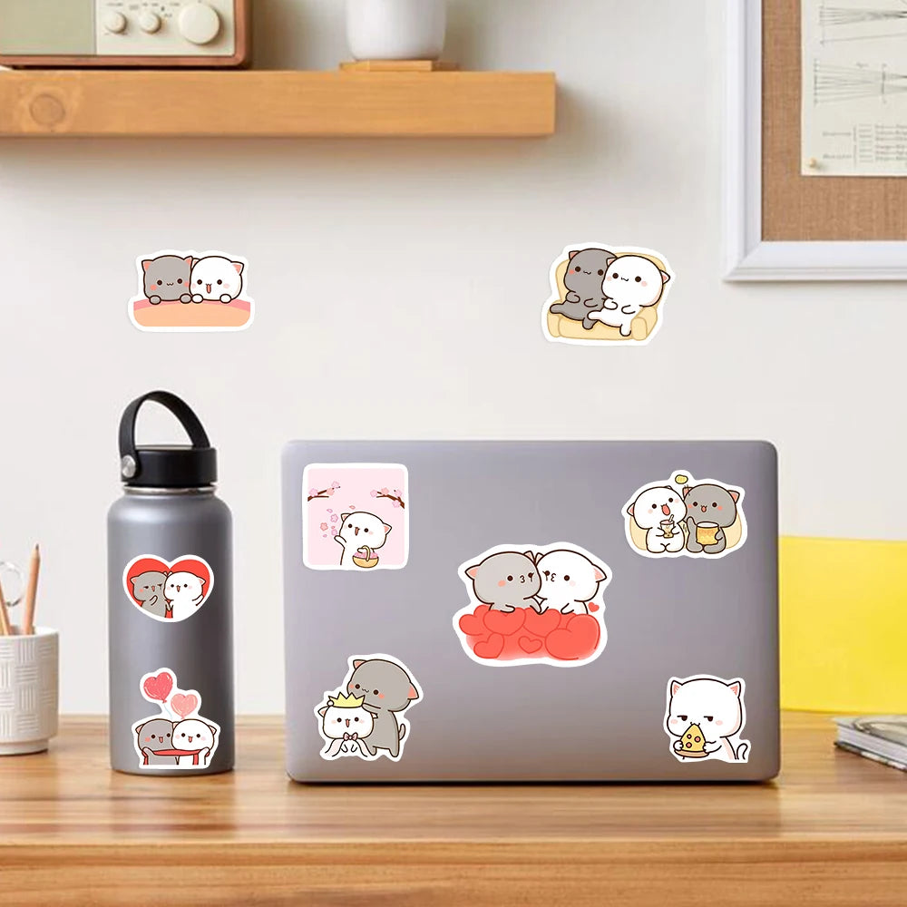 50 pcs Cute/Kawaii White And Grey Cat Stickers