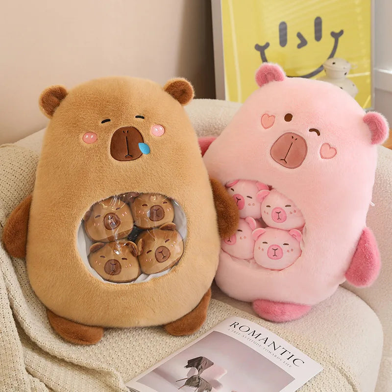 A Bag of 6 pcs Capybara Plushies Pillow Plush Toys 40x45cm - Pink/Brown