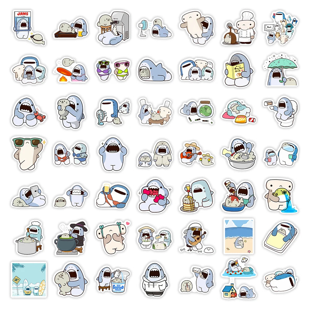 50 pcs Cute/Kawaii Sharks Stickers