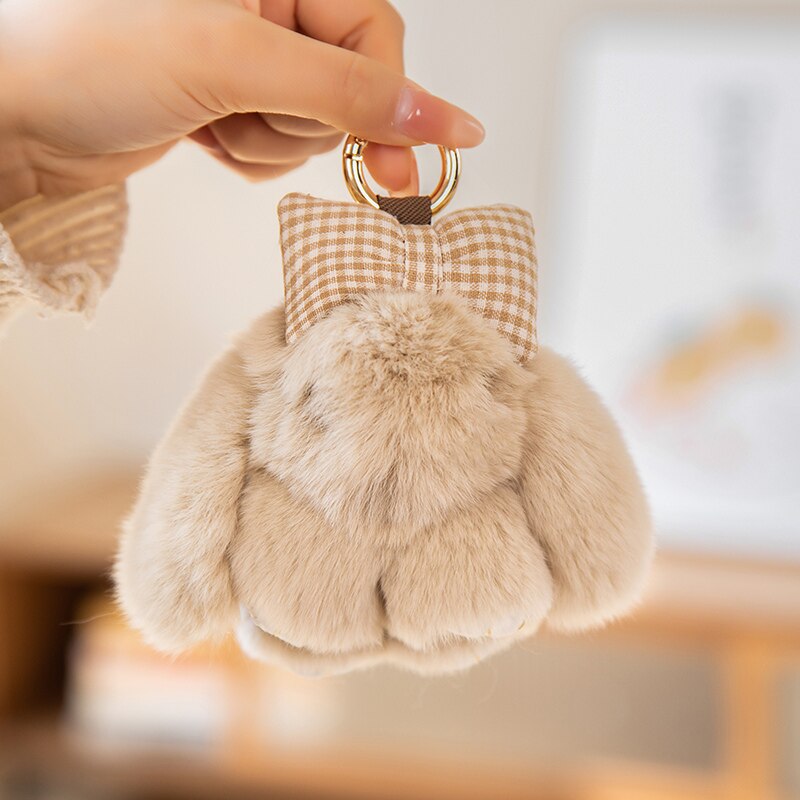 Bunny With Bow Plush Keychains (Green/White/Grey/Pink/Brown)