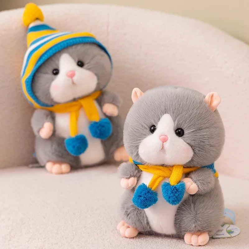 Cute/Kawaii Hamster With Beanie And Scarf Plush Toys 20/30cm - Grey/Brown