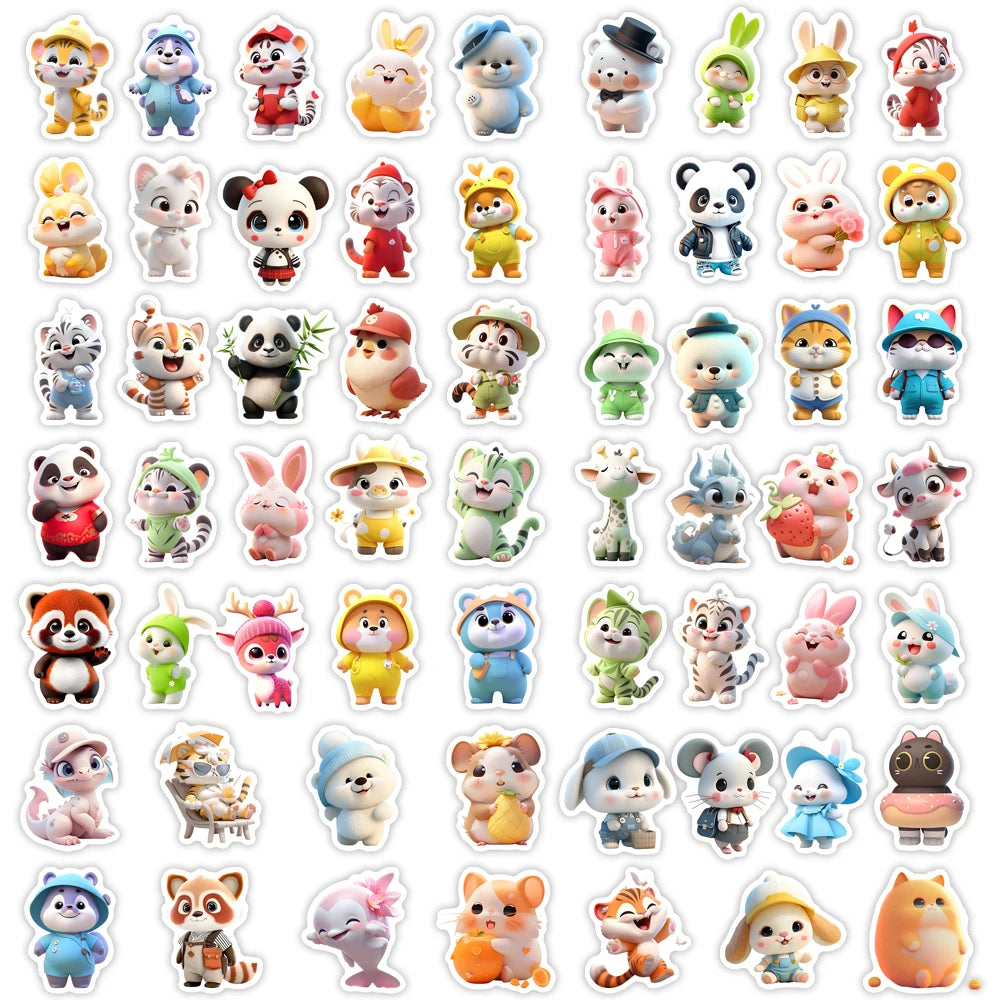 60 pcs Cute/Kawaii  3D Animal Stickers