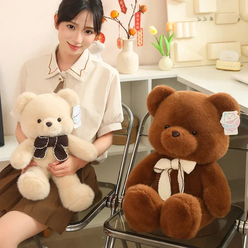 Cute Teddy Bear With Ribbon Plush Toys 45/70cm - Brown/Beige