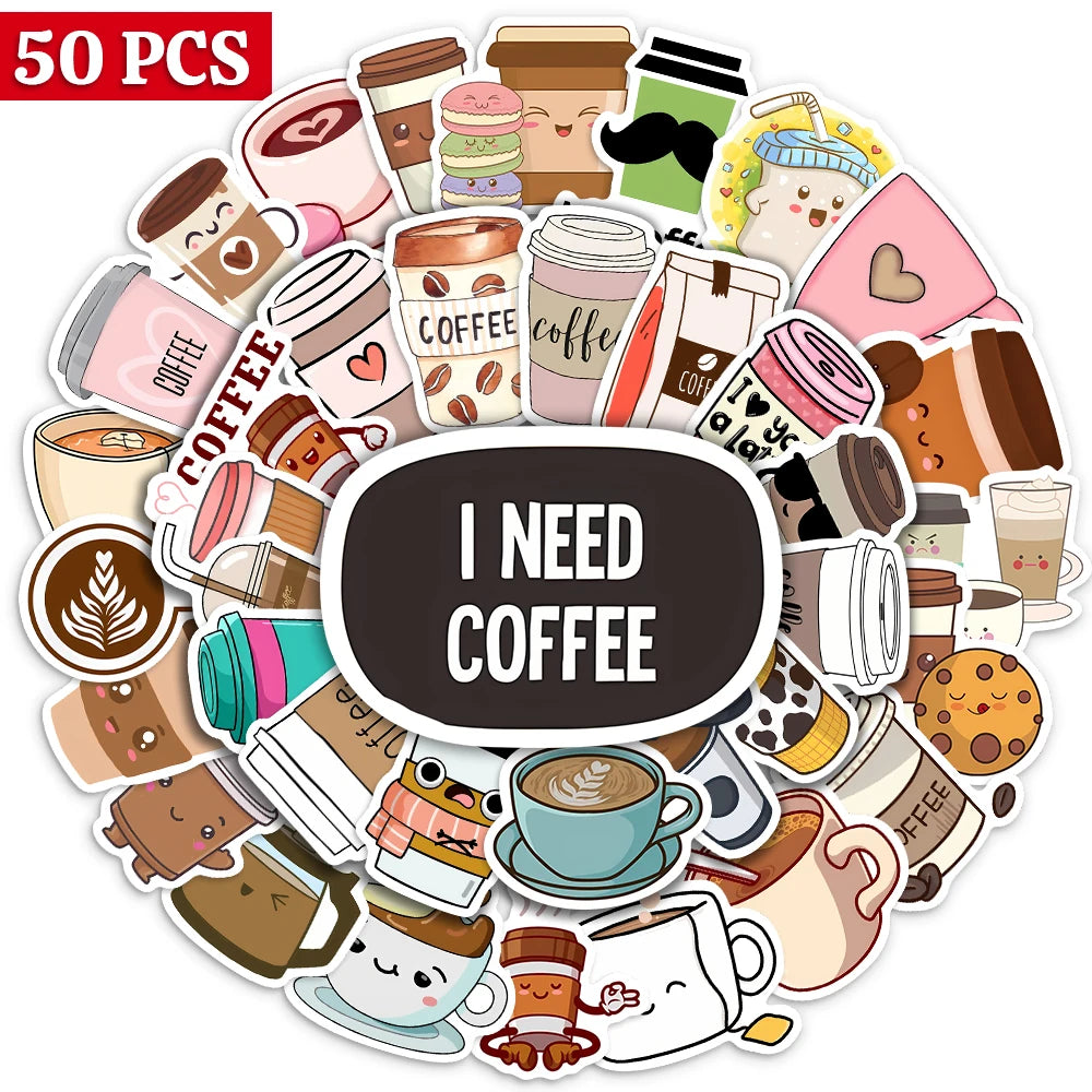 50 pcs Cute/Kawaii Coffee Stickers - V2