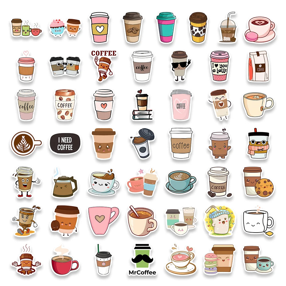 50 pcs Cute/Kawaii Coffee Stickers - V2