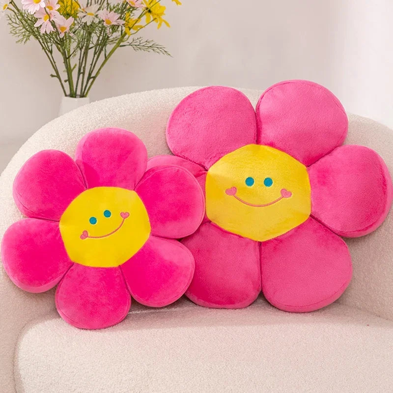 Smiley Flower Pillow Plush Toys 35x35/45x45cm - Pink/Yellow/Blue/Green/Red