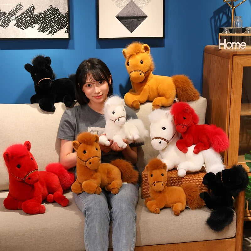 Cute Horse Plush Toys 30/35/45cm - Black/Red/White/Brown