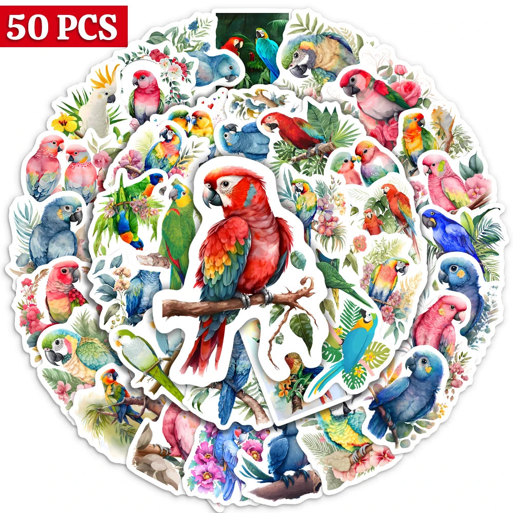 50 pcs Cute/Kawaii Bird (Parrot) Stickers