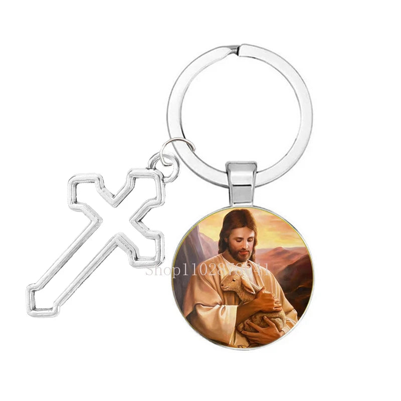 Keychain With The Jesus Image And Cross - 9 Choices