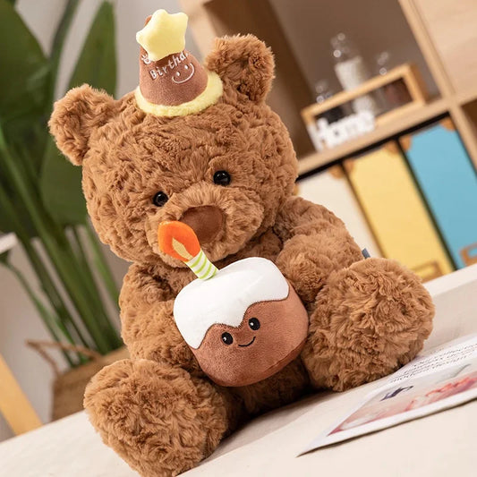 Cute Teddy Bear With Happy Birthday Hat And Cake Plush Toys 40/50cm