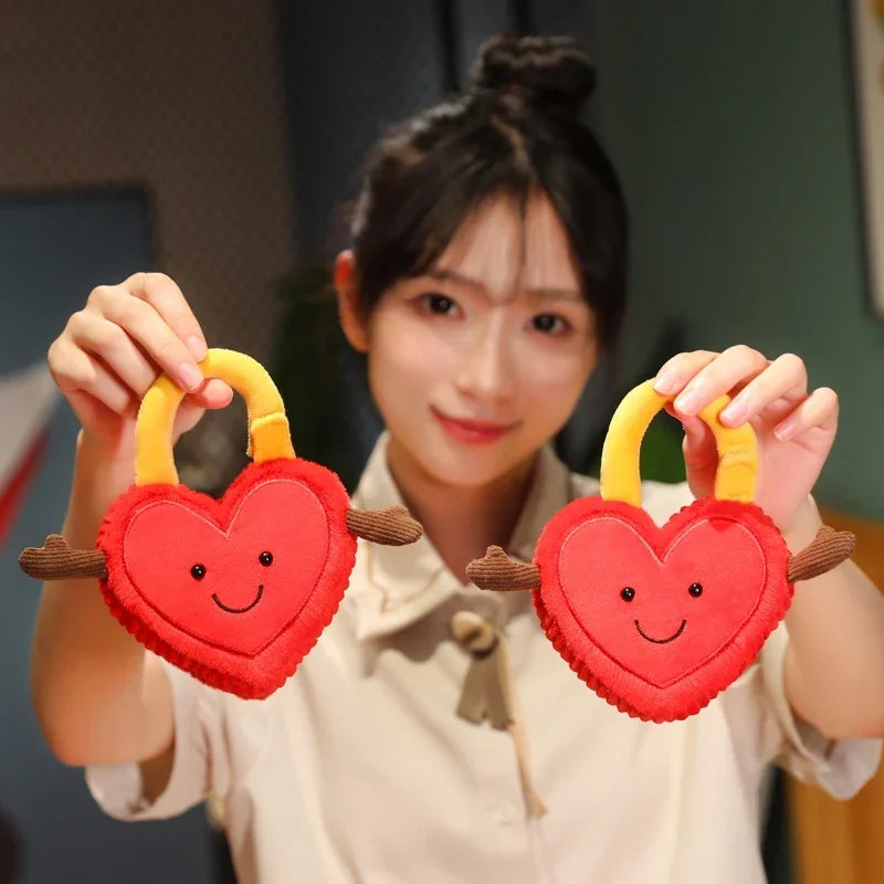 Cute Smile Face Red Heart Locks Plush Toys - One/Two