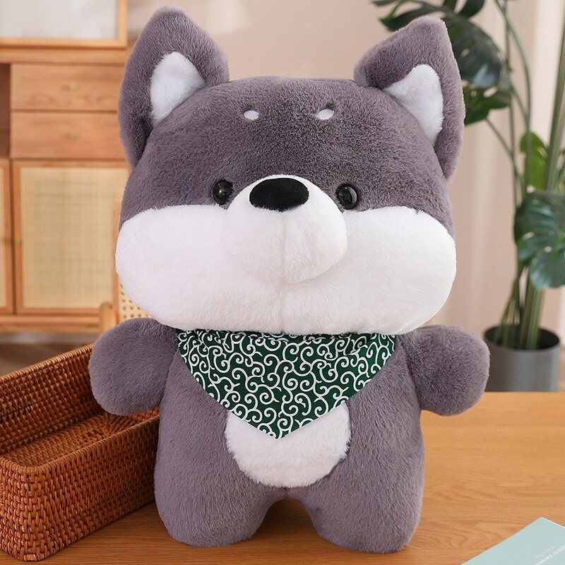 Cute Dog ( Husky/Shiba Inu) with Red/Green Scarf Plush Toys 50/70/90cm