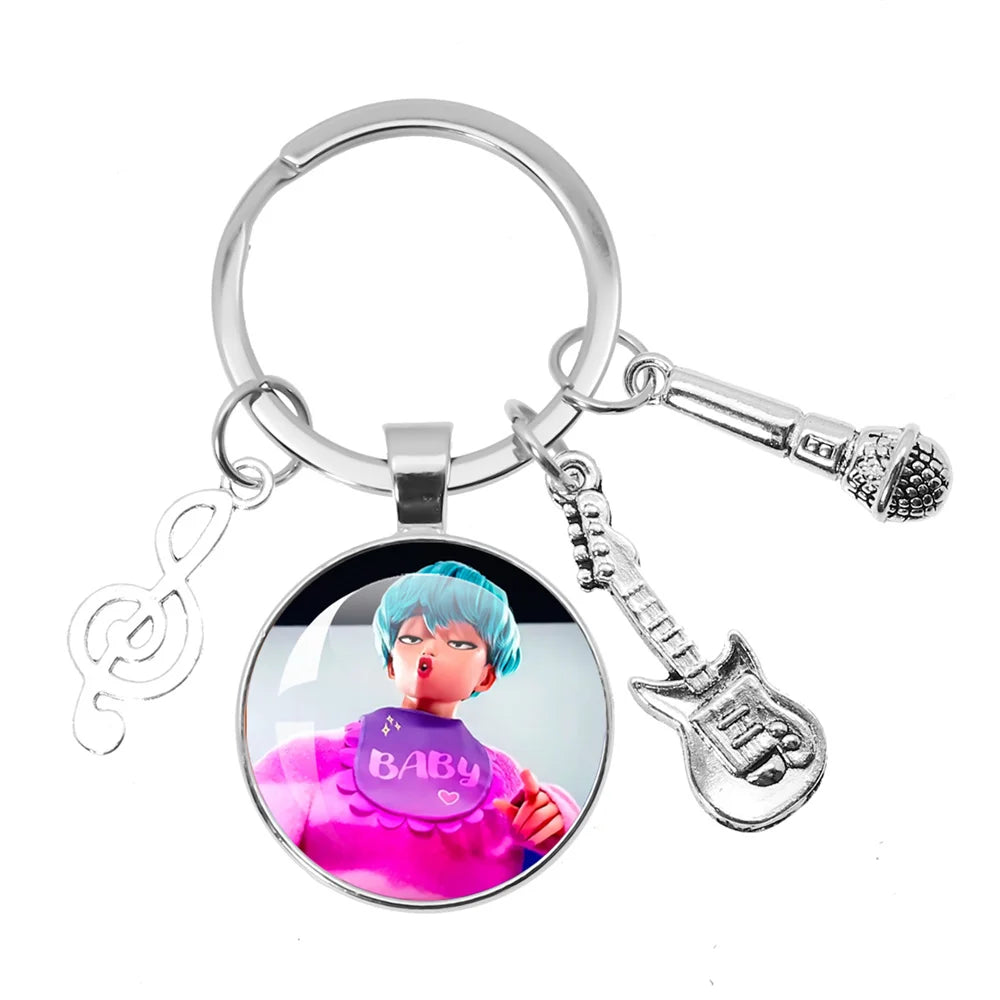 Cute K-Pop Demon Hunters/Saja Boys/Derpy Keychain with Music Themed Pendant