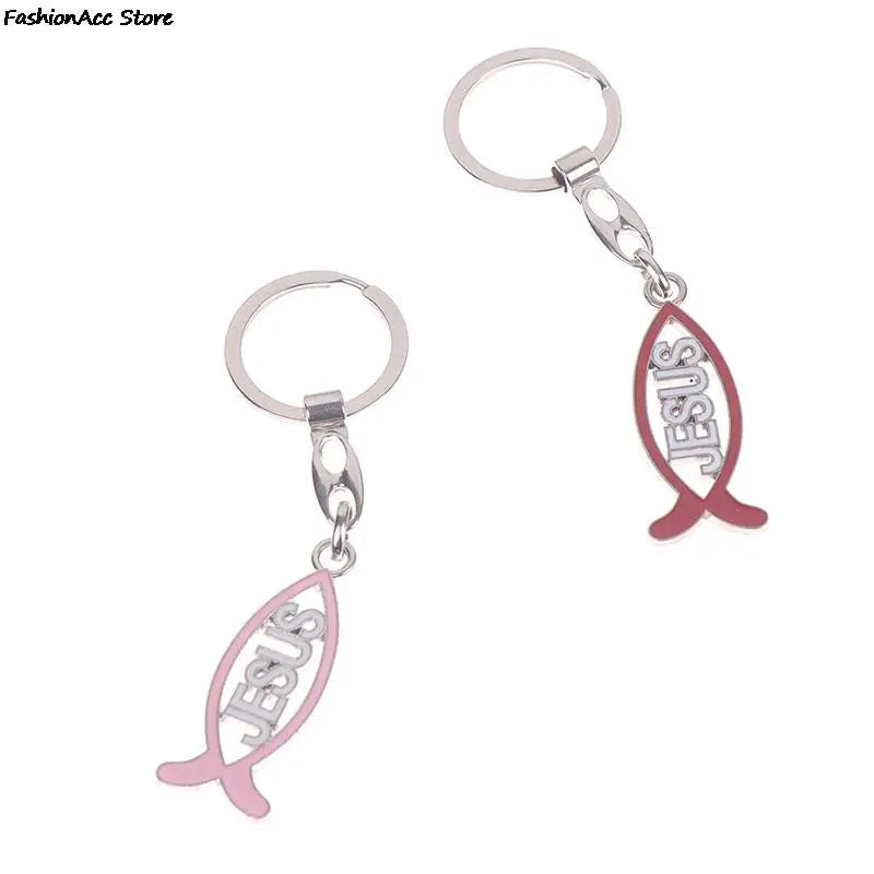 Keychain With Jesus Letter in Ichthys (Fish Shape) - Red/Pink/Blue/Black