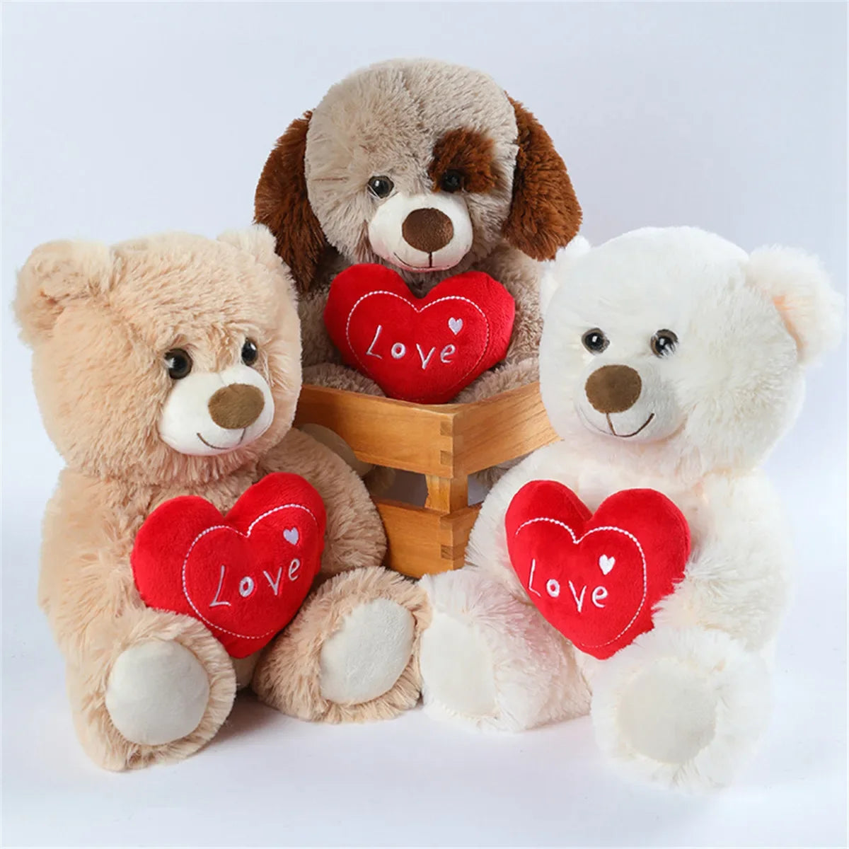 Cute Teddy Bear/Dog With Love Heart Plush Toys 25cm - 3 Styles