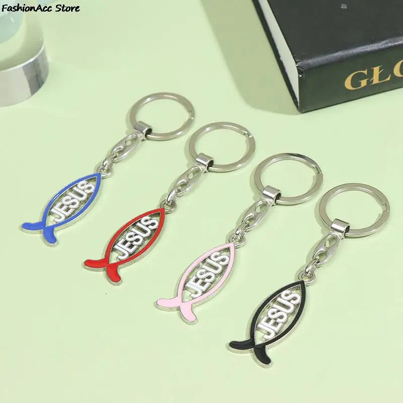 Keychain With Jesus Letter in Ichthys (Fish Shape) - Red/Pink/Blue/Black