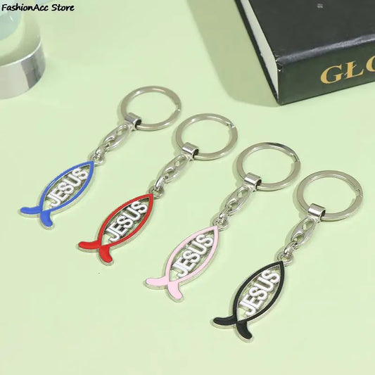 Keychain With Jesus Letter in Ichthys (Fish Shape) - Red/Pink/Blue/Black