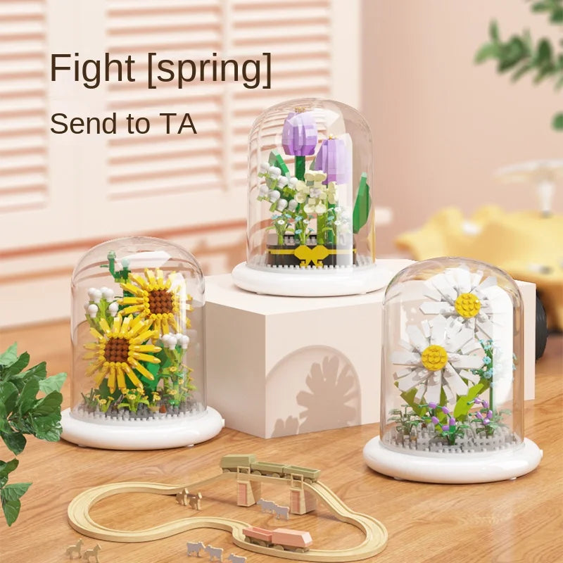 Flower Bouquet With Clear Display And Light Set Mini Building Blocks - 10 Styles