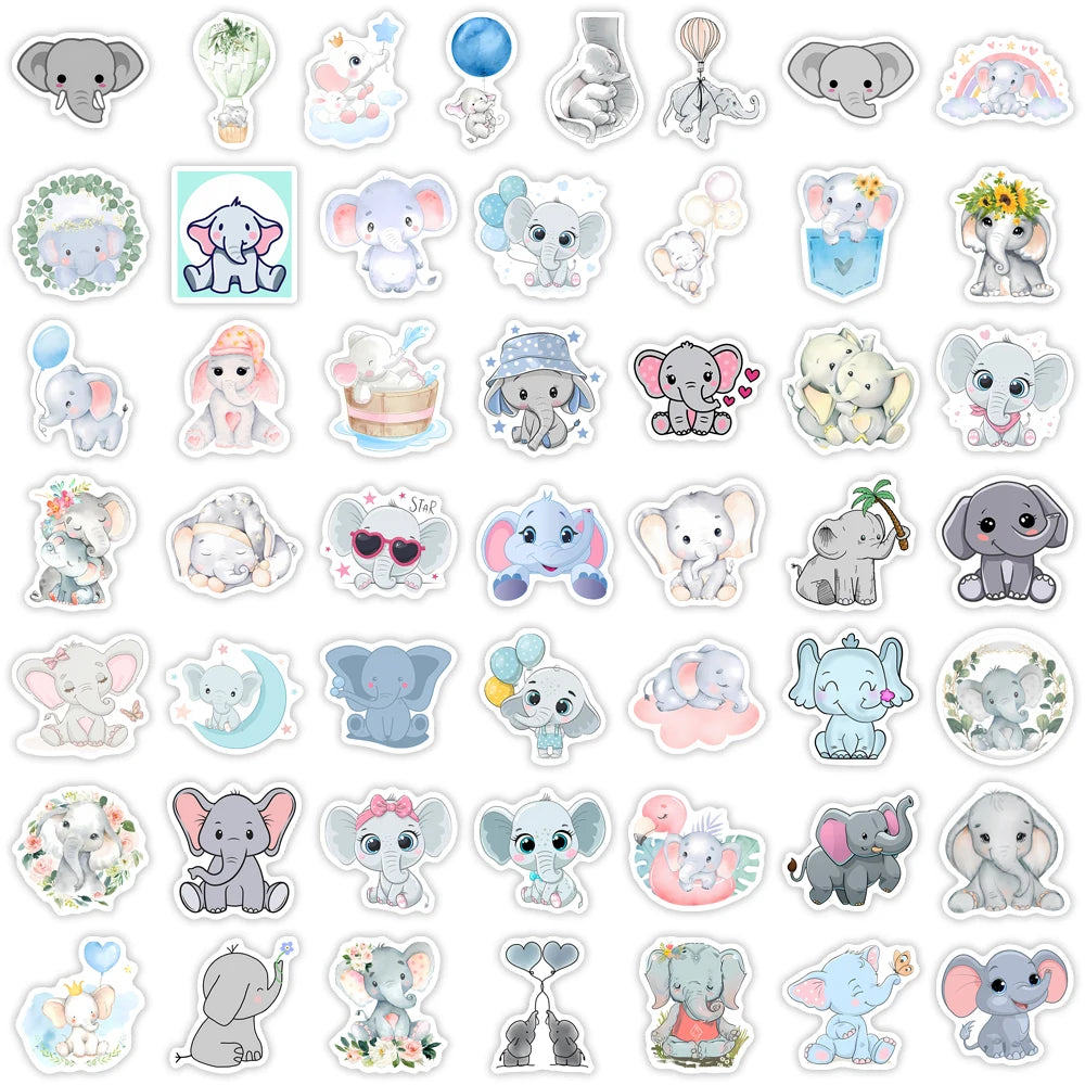 50 pcs Cute/Kawaii Elephants Stickers