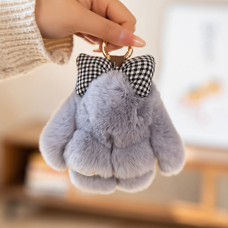 Bunny With Bow Plush Keychains (Green/White/Grey/Pink/Brown)