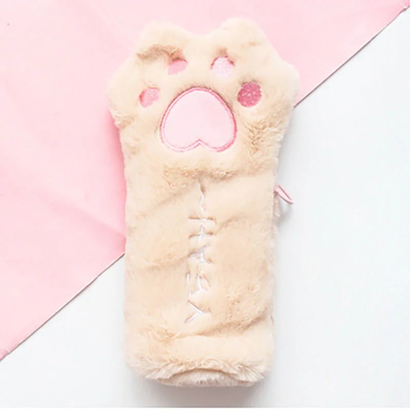 Cute Cat Paw Pencil Plush Bag (Pink/Grey/Brown) - 4 Styles