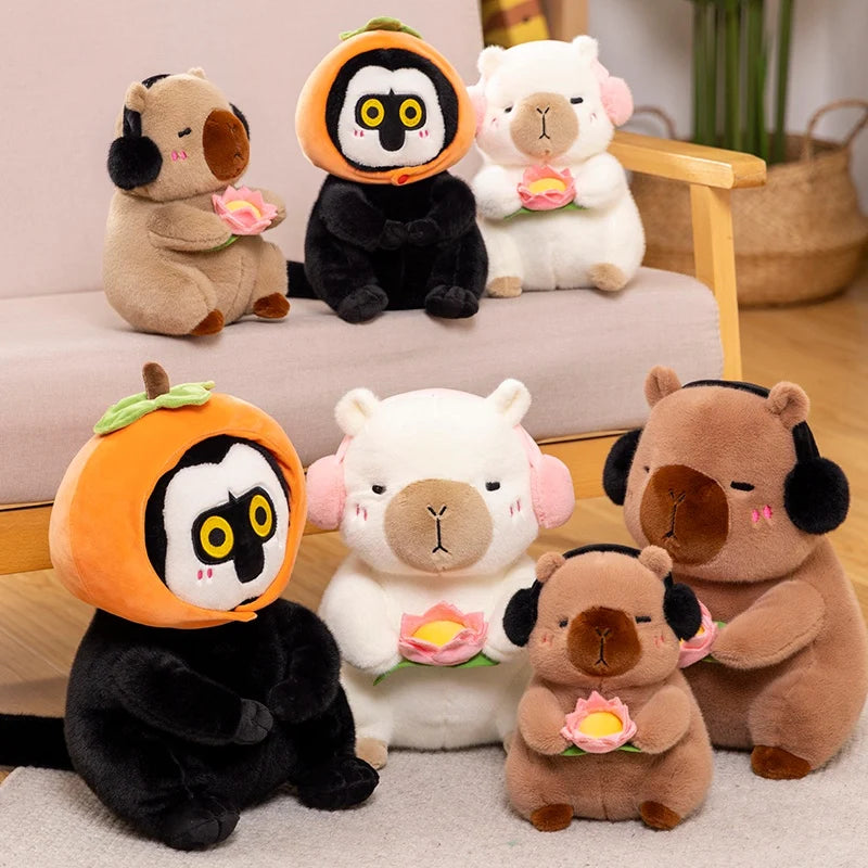 Capybara(White/Brown) With Headset and Lotus / Black-and-white Colobus Monkey Plush Toys 25/38cm - 4 Styles