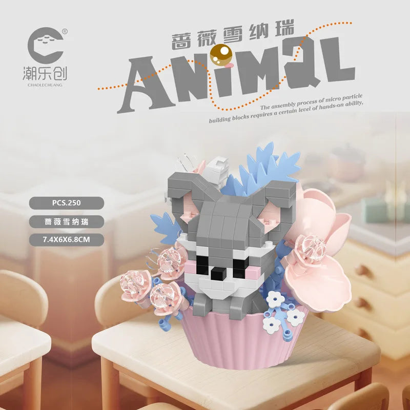 Cute Animal With Flower Cupcake Set Mini Building Blocks - 12 Styles